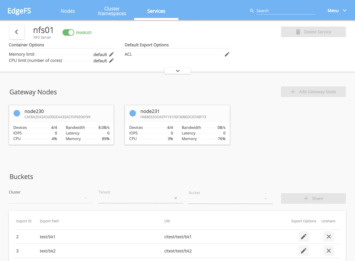 EdgeFS UI NFS Editing